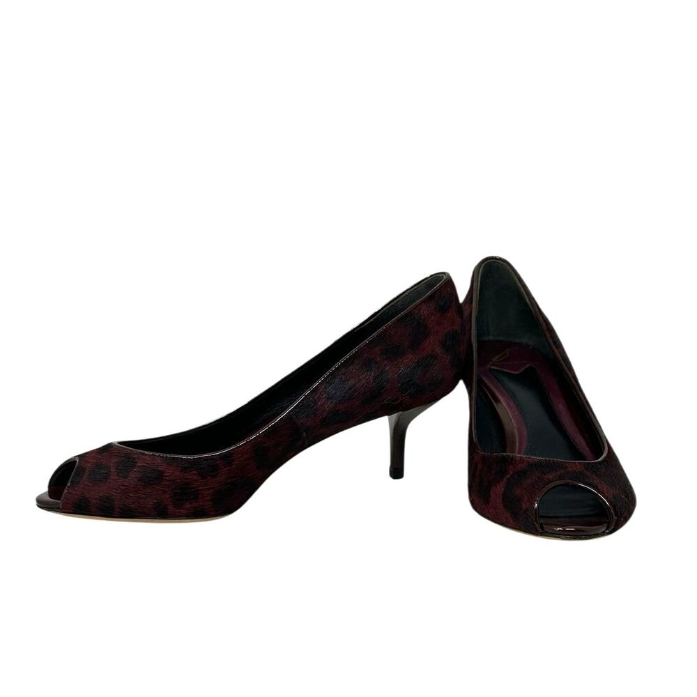 Brian Atwood redish brown animal print calf hair leather pumps size 6